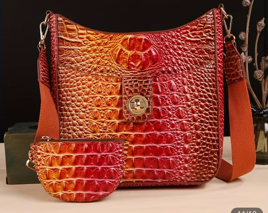 Orange Ombré Croc Crossbody