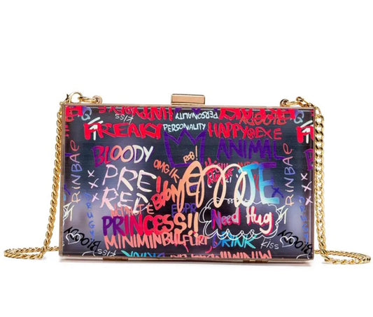 Acrylic Multi-color Graffiti Clutch
